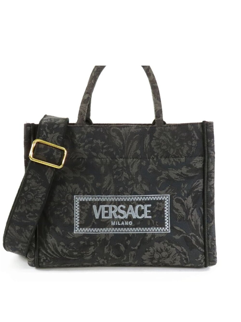 Versace Barocco Athena Small Dark Gray Canvas 2-Way Tote Shoulder Bag